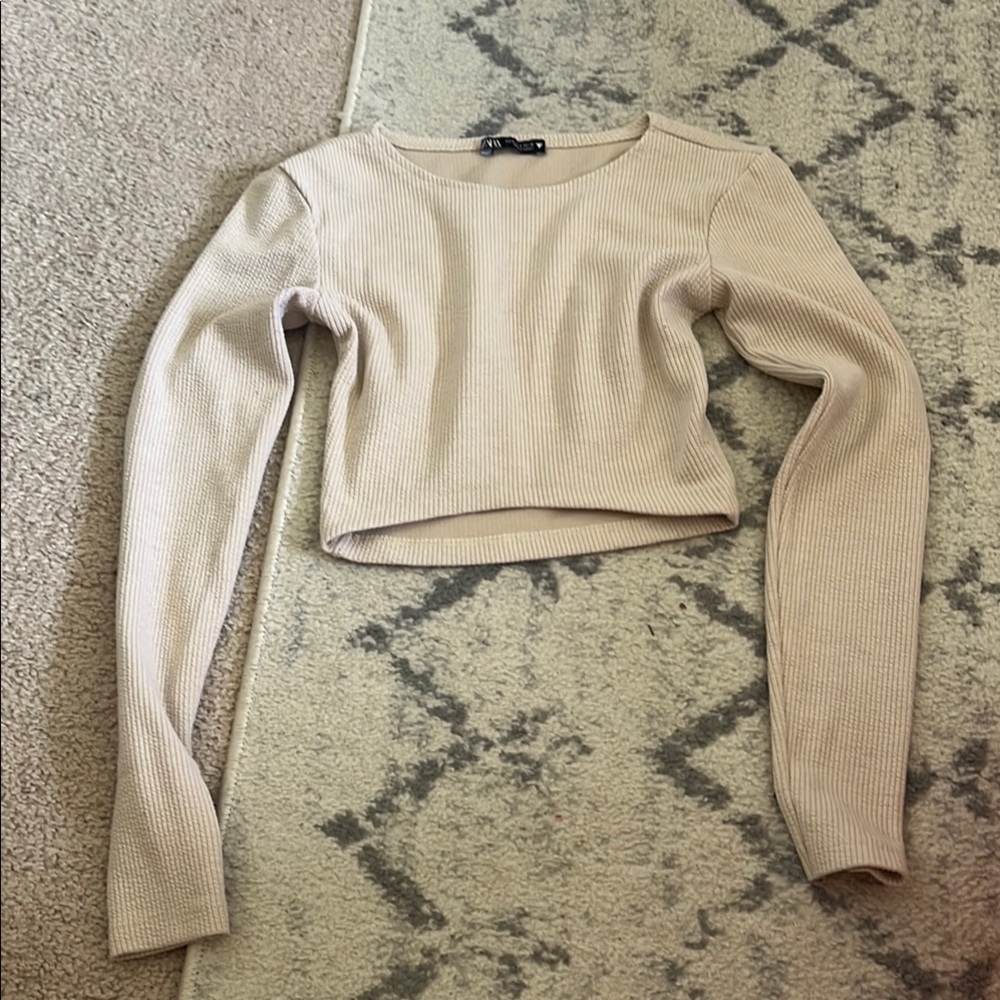 Zara Cream Ribbed Long Sleeve Top 🤍